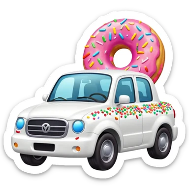 white car truck with small donut on the bonnet sticker
