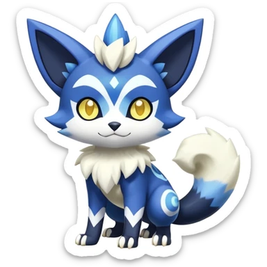 Shiny mExotic Colorfulj Excessive Mysterious Gothic Meowstic-Poochyena-Pokémon-Fakémon-hybrid-creature (full body) with pattern-markings with golden eyes sticker