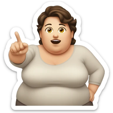 middle aged overweight brunette pointing surprised at what she sees sticker