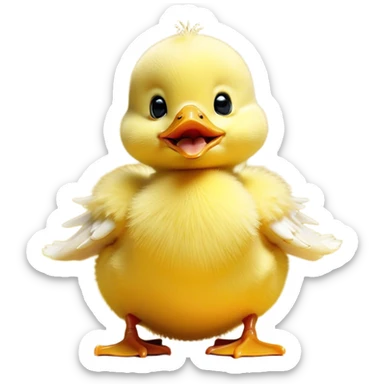Cinematic Cute Yawning Yellow Baby Duck Portrait Emoji, Head tilted slightly with a dramatic, wide-open yawn, showcasing a soft, downy yellow coat with little drooping wings, round eyes barely open in drowsy contentment, Simplified yet irresistibly adorable features, highly detailed, glowing with a soft, cozy glow, high shine, relaxed yet expressive, stylized with a touch of whimsical charm, bright and endearing, soft glowing outline, capturing the essence of a sleepy yet affectionate duckling, so drowsy it feels like it could stretch out of the screen and curl up for a nap! sticker