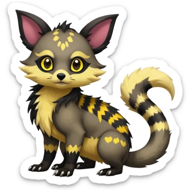 Rare warm-colored exotic cute epic aesthetic gothic colorful Salandit-Eevee-Civet-species-Fakemon-hybrid-creature, with wild markings, full body sticker
