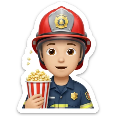 firefighter eating popcorn sticker