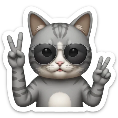 a cat wearing sunglasses a saying peace out on his head there would be written peace out and he will do the pose for peace out sticker