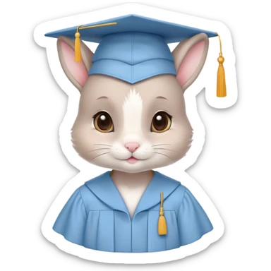 CUTE LITTLE BUNNY in LIGHT BLUE graduation uniform graduation cap sticker
