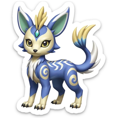 Tropical Tiny Marked Patterned Tribal WereGarurumon-Meloetta-Renamon-Absol-fusion-hybrid-creature (full body) sticker