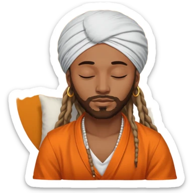 Brownskin man with long dreadlocks add a white turban on his head orange shirt sleeping sticker