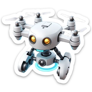 Clash of Clans aesthetic: Cinematic Playful 3D Isometric Robot Drone Emoji, rendered in a 3D vector-style similar to standard emojis with minimal shading and bold, simplified shapes. A compact, distinct form with signature details, softly glowing with a futuristic sci-fi warfare charm. Simplified yet unmistakably iconic, highly detailed and consistent, glowing with a soft radiance and high shine. Stylized with a touch of high-tech brilliance and a soft glowing outline, capturing the essence of a beloved gaming relic with a friendly, playful manner! sticker