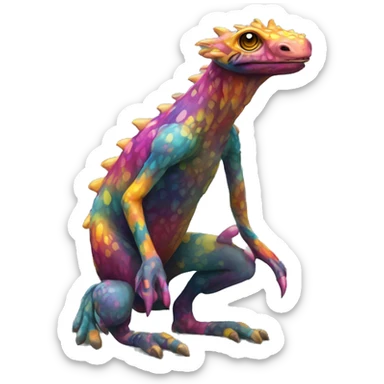 a colorful edgy vernid-fionbri-animal-creature with splash patterns full body sticker