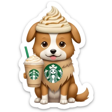 A dog having a Starbucks drinks  sticker