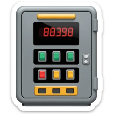 Emoji-style illustration of an electrical control cabinet, flat vector look, bold outlines, minimal details, no background. sticker