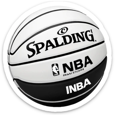 Super minimalist black basketball with minimal white lines, tiny NBA and Spalding text, iOS emoji style sticker