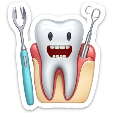 tooth with dental tools performing a root canal treatment, simple and clear sticker