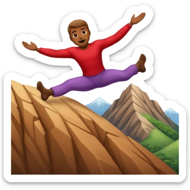 apple style emoji of a man in mid-air, head over heels, falling past a mountain sticker