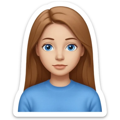 a woman, 30 years old, light skin with medium brown straight hair, long hair. blue eyes. No eyeglasses. hair in middle part. sticker