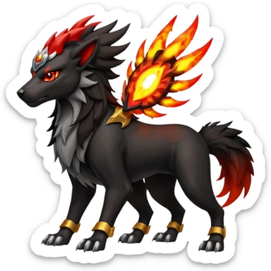 Futuristic volcanic elemental badass cool tough evil Houndoom-Entei-Houndour-Genesect-Pokémon-Fakémon-hybrid-creature sticker