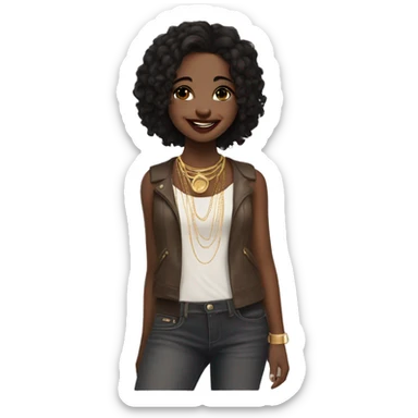 happy rock girl with rosy lips and dark eyes snd dark hair, gold hoops and necklace  sticker
