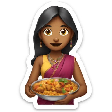 Indian girl that is eating some indian food sticker