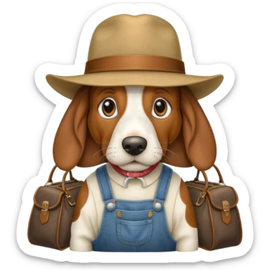 toothless hillbilly basset hound wearing a stetson and dungarees and has bagfs under the eys sticker