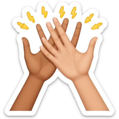 Face with person giving themselves a high five. hands should be touching with visual showing a clap sticker