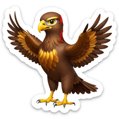 Apple-style 3D emoji of a hawk, standing proud, brown feathers with lighter chest, sharp yellow beak and strong talons, realistic but simplified design, no background sticker