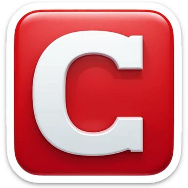 A bold white capital letter C inside a red rounded square, flat emoji design, shiny light reflection, in the same style as the 🅱️ emoji, transparent background, the letter C is large and centered sticker