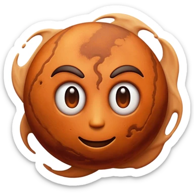 Cinematic Realistic Mars Emoji, portrayed with rugged, rust-colored landscapes, deep canyons, and swirling dust storms rendered with lifelike texture and an orange-hued glow that evokes the enigmatic allure of the Red Planet. sticker