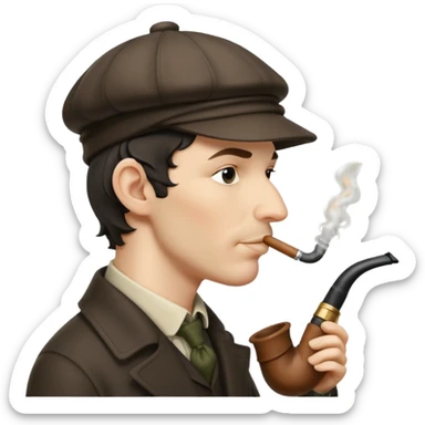 A side view of Sherlock Holmes wearing a deerstalker hat and smoking a curved meershaum pipe sticker