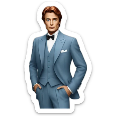 Alain delon blue eyes red hair classy elegant outfit full body sticker