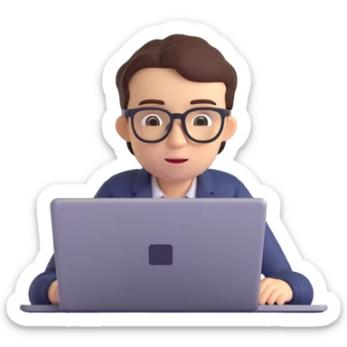 software developer emoji, person with glasses coding on laptop sticker