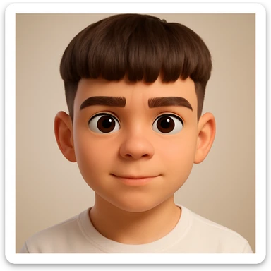 Create a highly detailed 3D emoji character of a human face based on the reference image, with smooth plastic-like textures, big expressive eyes, a slightly oversized head, and soft studio lighting. The style should resemble Apple Memoji and Pixar characters, featuring rounded shapes, vibrant colors, and a cute, friendly expression. The background should be clean and softly blurred. Ultra-realistic 3D render, sharp focus, 4K resolution. sticker