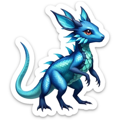 Colorful Dark Shiny Scaly Iridescent Exotic Salandit-Aurorus-Glaceon-Fakémon-hybrid-creature (full body)  sticker