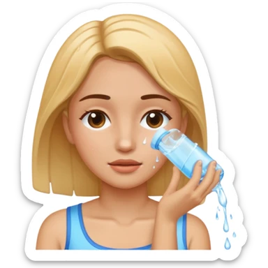 a female washing her face outside of shower  sticker