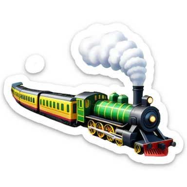 An icon showing a vibrant PC game train simulator scene with a steam locomotive traveling through a colorful countryside. The design features lush landscapes, winding tracks, and detailed railway elements, symbolizing the strategy and creativity of simulation games. Transparent background sticker