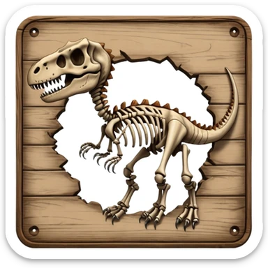 Dinosaur Signboard – Wooden board with a dinosaur skeleton drawing sticker