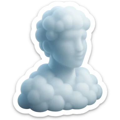 person looking straight, shoulders up, fully made of white fluffy convex clouds, matte glass style, volumetric and soft clouds, no background sticker