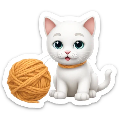 Cute white cat playing with yarn sticker
