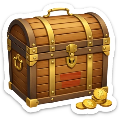 wooden brown treasure chest filled with coins pack in gradient sticker