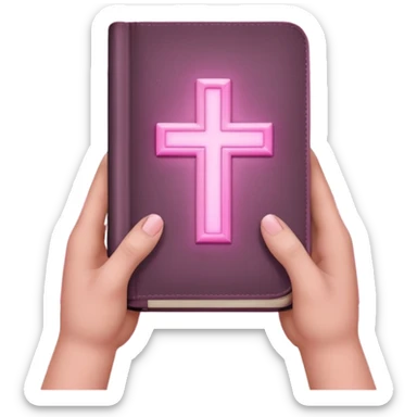 emoji hands holding a monochromatic pastel pink glowing bible sticker