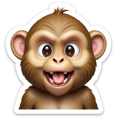 Cinematic Silly Macaque Portrait Emoji, Sporting a comically contorted face with crossed eyes and a tongue playfully sticking out, set against a backdrop of soft, detailed fur and a dynamic, agile build, Simplified yet humorously expressive features, highly detailed, glowing with a warm, jovial glow, high shine, exuberantly playful and cheeky, stylized with an air of quirky primate humor, soft glowing outline, capturing the essence of a silly macaque that appears ready to burst out of the screen with contagious laughter! sticker