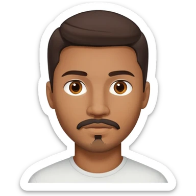 Young man with medium brown skin, mixed-race ethnicity, long dark brown hair with a very defined center part exactly in the middle, goatee, mustache, and medium brown eyes, head only sticker