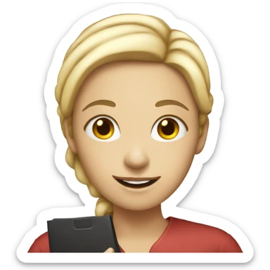 White woman holding a resume sticker