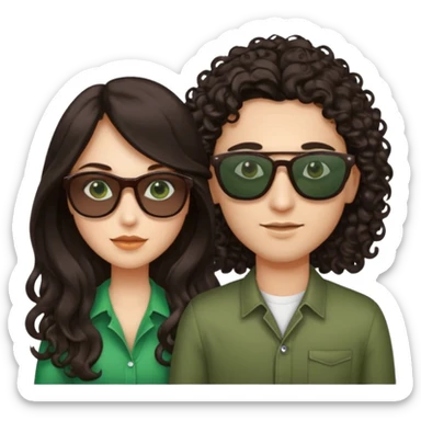 Two besites in sunglasses, 1: long ironed straight darkbrown hair, green eyes, 2: long curly darkbrown hair, brown eyes sticker