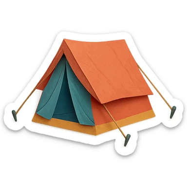 close-up of a camping tent, paper craft style, fine paper edges, realistic fabric folds, tent stakes and ropes visible sticker