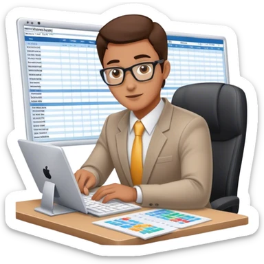 A business analyst working with a spreadsheet on a computer, analyzing financial data sticker