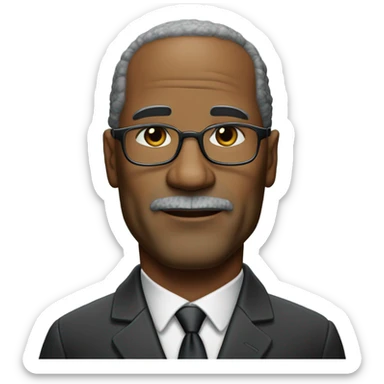 oj Simpson with small round face and suit and glasses and buzz cut and small black eyes and small gray beard and small black eyes and wrinkled forehead sticker