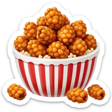 Korean Fried Chicken Cinematic Realistic Korean Fried Chicken Dish Emoji, depicted as bite-sized popcorn chicken pieces generously coated in a glossy, spicy sauce, rendered with crisp textures and dynamic, appetizing lighting. sticker