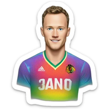 Fancy disco Jonathan Toews wearing rainbow lace shirt sticker