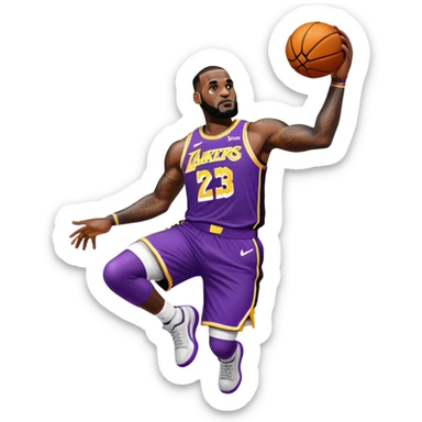 LeBron James basketball player in Lakers jersey dunking sticker