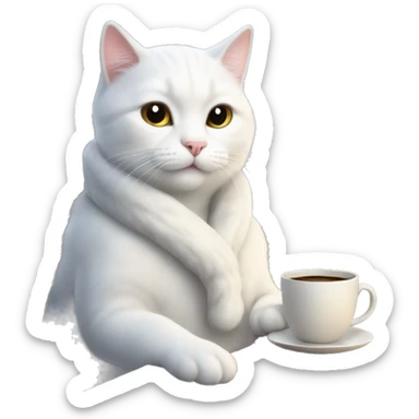 A white cat on a cozy Winter season with coffee  sticker