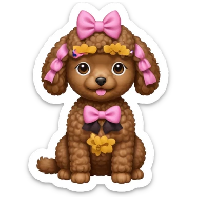Brown toy poodle with pink bow sticker